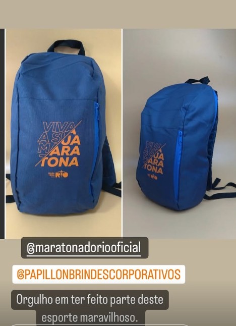 Mochila personalizada Maratona do Rio produzida pela Papillon Brindes